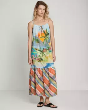 Длинное платье на бретелях с карибским принтом Trucco, мультиколор