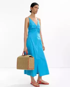 Длинное платье на бретелях с передней сборкой Parfois, синий