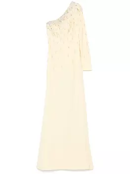 Длинное платье на одно плечо от Dina Melwani, желтый