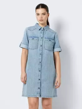 Длинное платье Noisy may Kurzes Denim Jeans Oversize Kurzarm Hemd Design, голубой