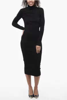 Длинное платье Off-White Bodycon Ribbed Design, черный