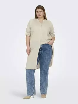 Длинное платье ONLY Carmakoma Leinen Blusen Plus Size Basic Long Shirt, песочный