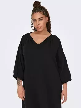 Длинное платье ONLY Carmakoma Midi V Ausschnitt 3/4 Arm regular fit, черный