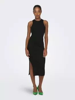 Длинное платье ONLY Figurbetontes Bodycon Geripptes Midi rmellos, черный