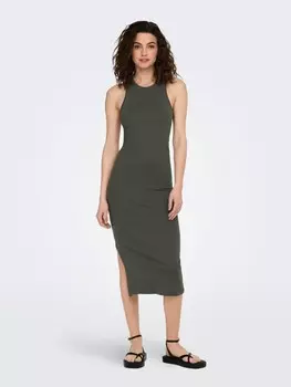 Длинное платье ONLY Figurbetontes Bodycon Geripptes Midi rmellos, оливковый