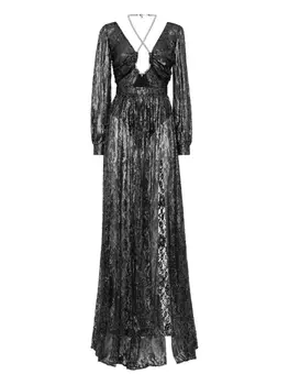 Длинное платье Philipp Plein из кристального кружева, черный