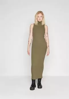 Длинное платье ПЛАТЬЕ С ВЫСОКИМ ВОРОТОМ NA-KD, хаки