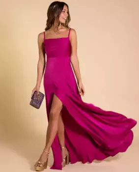 Длинное платье прямого выреза с вырезом The-Are, розовый