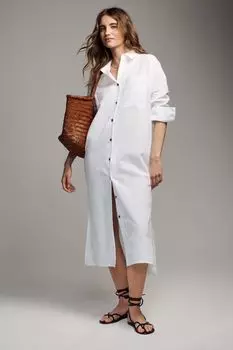 Длинное платье-рубашка из льна The Set, белый