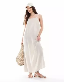 Длинное платье-рубашка Pieces из льна Touch цвета березовый крем