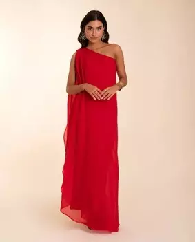 Длинное платье с асимметричной накидкой The-Are, красный