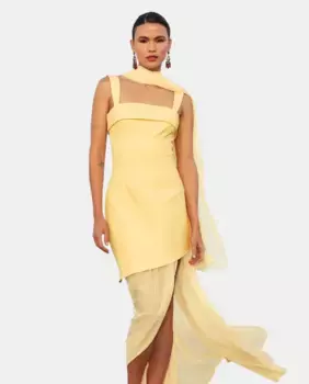 Длинное платье с асимметричной юбкой и боковым разрезом MIPHAI, желтый