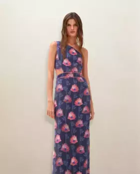 Длинное платье с асимметричным плечом и разрезом сбоку Noon, пурпурный