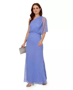 Длинное платье с асимметричным вырезом Adrianna Papell, синий