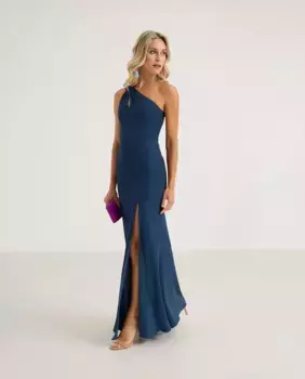 Длинное платье с асимметричным вырезом и разрезом по бокам Veneno en la piel, синий
