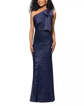 Длинное платье с бантом, расшитое пайетками AQUA, синий