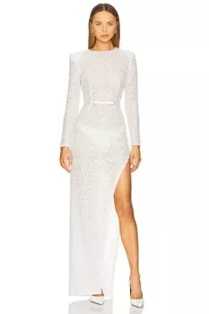 Длинное платье с бисерной отделкой Nadine Merabi, white