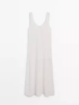 Длинное платье с бретелями из двойной ткани Massimo Dutti, белый