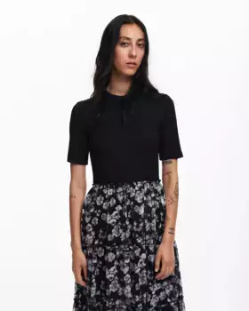 Длинное платье с цветочным принтом Desigual, черный