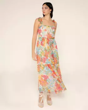 Длинное платье с цветочным принтом и металлизированной нитью Niza, мультиколор