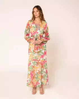 Длинное платье с цветочным принтом и оборками Niza, мультиколор