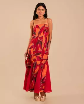 Длинное платье с цветочным принтом на бретелях The-Are, красный