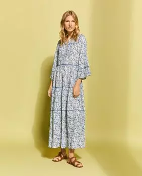 Длинное платье с цветочным принтом Southern Cotton, синий