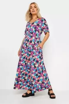 Длинное платье с цветочным принтом Yours, черный