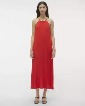 Длинное платье с деталями на шее Vero Moda, красный