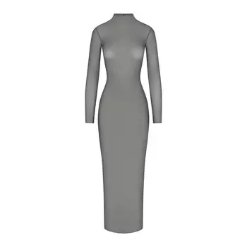 Длинное платье с длинными рукавами и ложным вырезом SKIMS Milky Sheer, цвет Gunmetal
