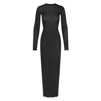 Длинное платье с длинными рукавами SKIMS Sheer Modal, цвет Onyx