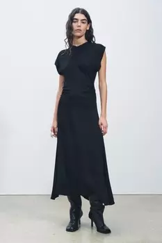 Длинное платье с драпированной платьем ZARA, черный
