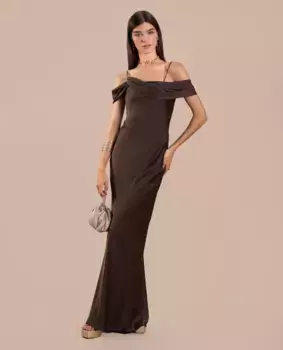 Длинное платье с драпированным вырезом The-Are, коричневый
