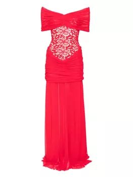 Длинное платье с драпировкой, украшенное кружевом Atu Body Couture, красный