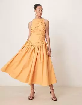Длинное платье с фактурной отделкой и пышной юбкой от ASOS DESIGN абрикосового цвета
