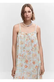 Длинное платье с фактурным цветочным принтом Mango, зеленый