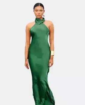 Длинное платье с халтером и открытой спиной MIPHAI, зеленый