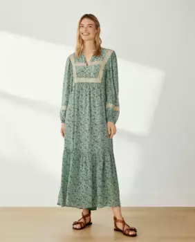 Длинное платье с каймой Southern Cotton, зеленый