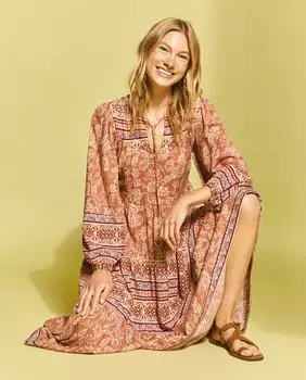 Длинное платье с каймой Southern Cotton, красный