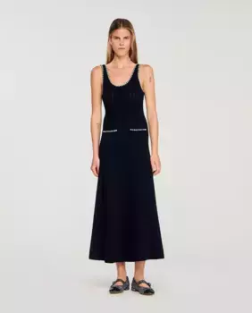 Длинное платье с камнями Sandro, черный