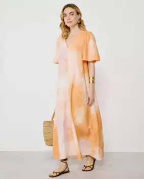 Длинное платье с коротким рукавом и V-образным вырезом Vila, бежевый