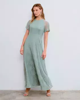 Длинное платье с коротким рукавом Vila, зеленый