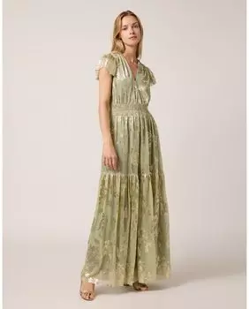 Длинное платье с короткими рукавами и принтом Naf Naf, светло-зеленый