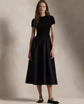 Длинное платье с короткими рукавами и круглым вырезом Polo Ralph Lauren, черный