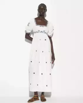 Длинное платье с короткими рукавами и цветочным принтом Parfois, белый