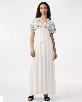 Длинное платье с короткими рукавами и вышивкой Yas, белый