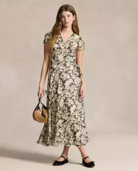 Длинное платье с короткими рукавами и цветами Polo Ralph Lauren, мультиколор