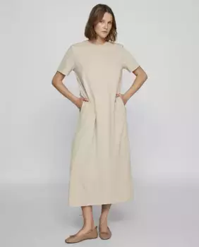 Длинное платье с короткими рукавами Vila, бежевый