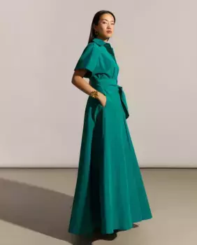 Длинное платье с короткими рукавами Woman Fiesta El Corte Ingls, зеленый