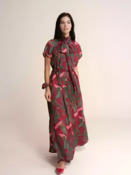 Длинное платье с круглым вырезом и бантом, короткими рукавами Niza, зеленый